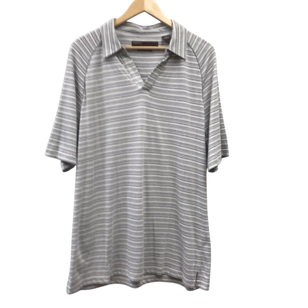 Perry Ellis Shirt Mens XL Gray Beige White Bamboo Cotton